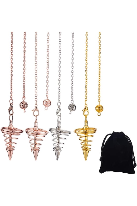 Brass Pendulum for Dowsing 4 Pieces Spiral Pendulum Copper Metal Dowsing Pendulum Divination 4 Colors Spiral Cone Point Pendulum for Meditation Balancing Pendant Mixed Color DIY