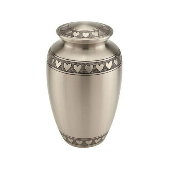 Brass Pewter Heart Engraved Cremation Urn Funeral Burial Jar for Human Ashes