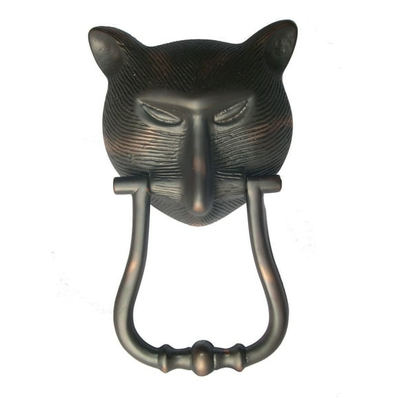 Brass Pharaoh Cat Head Front Door Knocker 8.4" H Oil Rubbed Bronze Finish Loud Entry Door Metal Knockers forAnimal Cat Lovers w/Screws Renovators Supply
