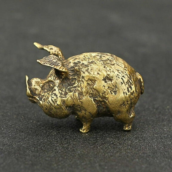 Brass Pig Figurine Statue Home Office Desktop Decoration Animal Figurines Toys