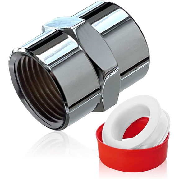 Brass Pipe Fitting-1/2" NPT Female1/2" Female Coupling-Chrome Plated Shower Head Coupling-Converter Adapter, for Home Plumbing Pipes Connect (1, 1/2" x Female)