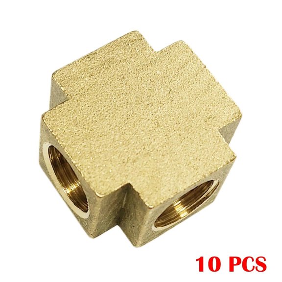 Brass Pipe Fitting 4 Way Equal Female Cross Connector Coupling 1/4" NPT (10 PCS)