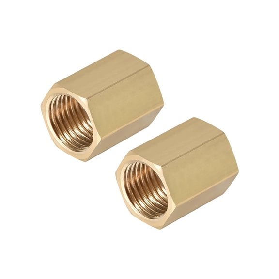 Brass Pipe Fitting Connector Straight Hex Nipple Coupler 1/4 x 1/4 G Female Thread Gold Tone 2 pcs