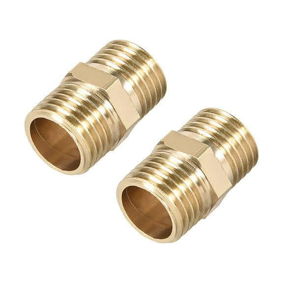Brass Pipe Fitting Connector Straight Hex Nipple Coupler 1/4 x 1/4 G Male Thread Hose Fittings Gold Tone 2 pcs