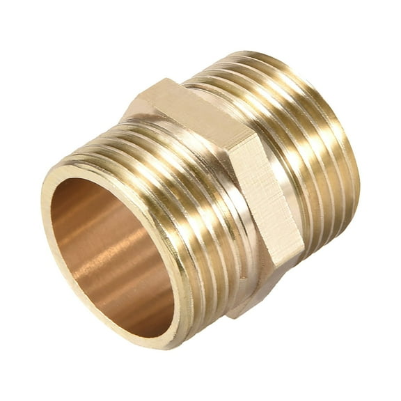 Brass Pipe Fitting Connector Straight Hex Nipple Coupler 1 x 1 G Male Thread Hose Fittings Gold Tone 1pcs