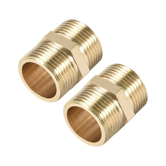 Brass Pipe Fitting Connector Straight Hex Nipple Coupler 3/4 x 3/4 G Male Thread Hose Fittings Gold Tone 2 pcs