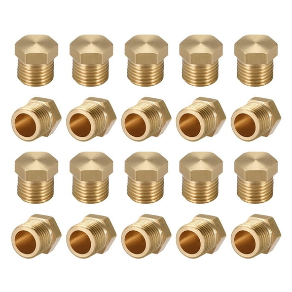 Brass Pipe Fitting, Cored Hex Head Plug 1/8"G Male Thread Connector Coupling 20pcs