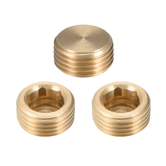 Brass Pipe Fitting, Hex Counter Sunk Plug,  1/2 Inch G Male Pipe 3pcs