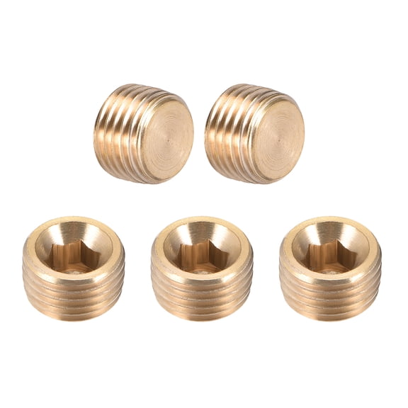 Brass Pipe Fitting, Hex Counter Sunk Plug, 1/4 Inch G Male Pipe 5pcs