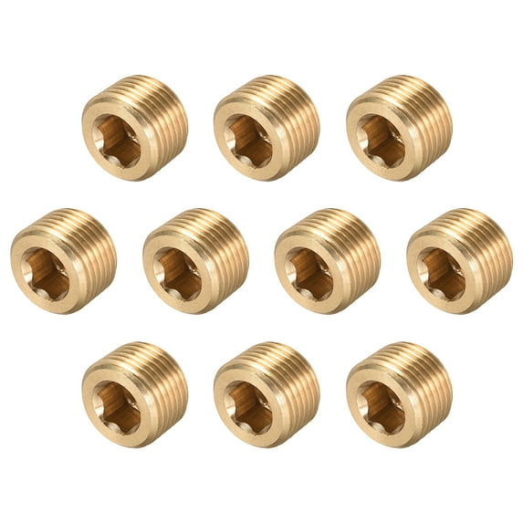 Brass Pipe Fitting - Hex Counter Sunk Plug 3/8NPT Male Socket Drive Countersunk Pipe Plugs 10 pcs