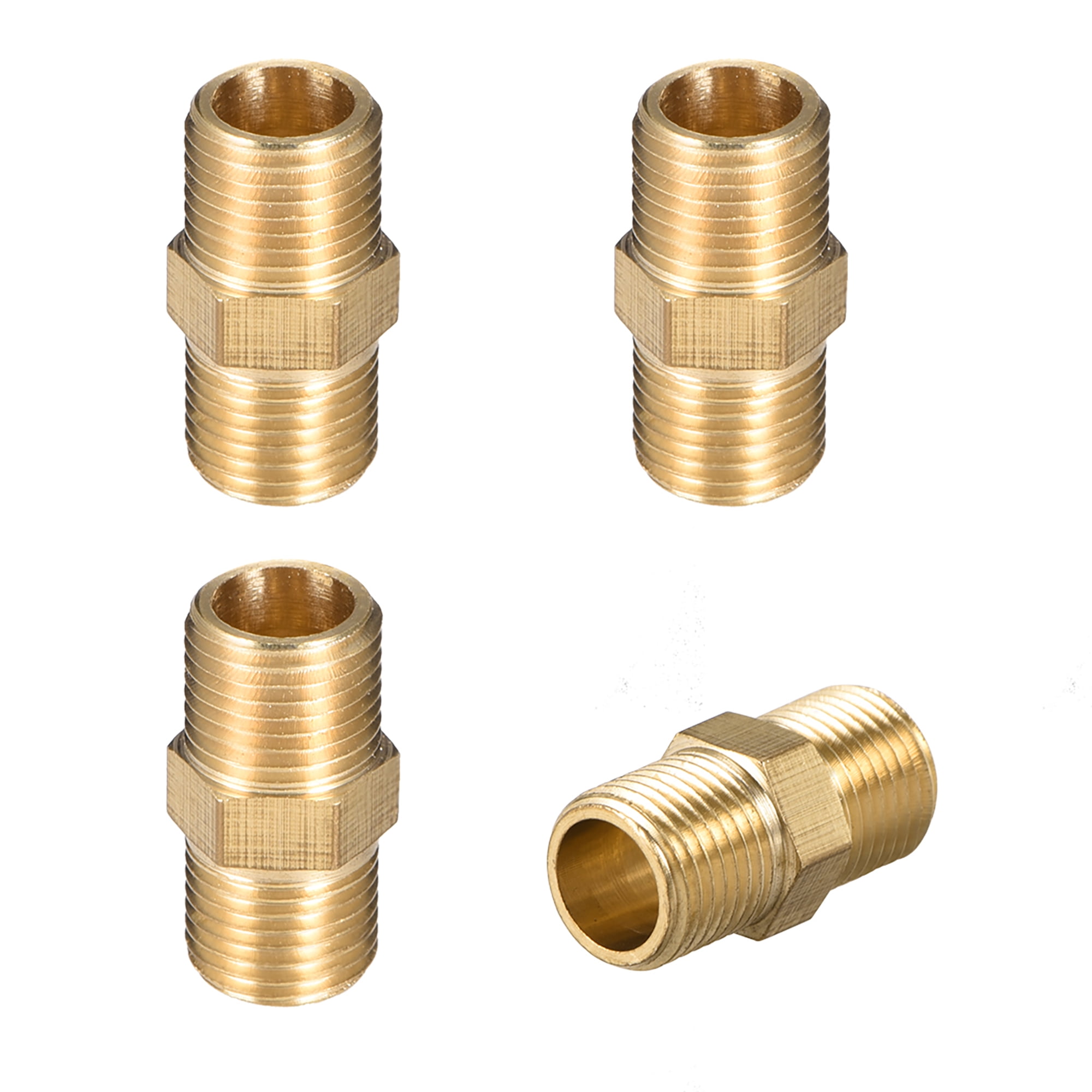 Brass Pipe Fitting Hex Nipple, 1/8 x 1/8 G Male Pipe Brass Fitting 4pcs