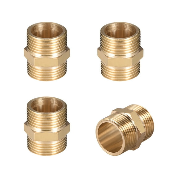 Brass Pipe Fitting Hex Nipple, 3/4" x 3/4" G Male Pipe Brass Fitting 4pcs