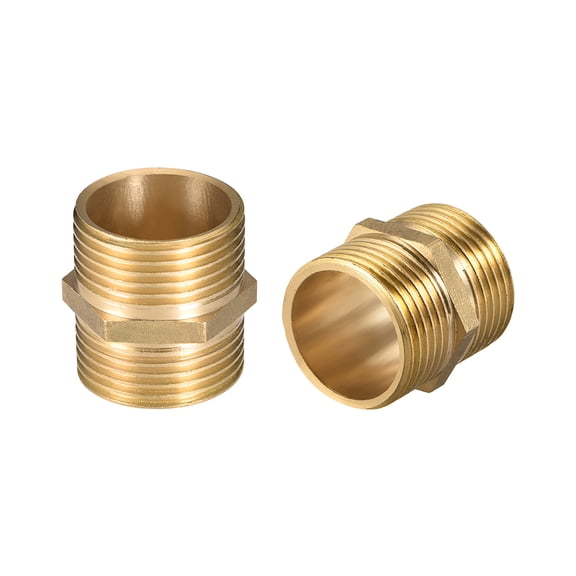 Brass Pipe Fitting Hex Nipple, G1 x G1 Male Connector Brass Fitting 2pcs