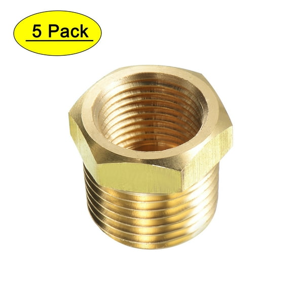 Brass Pipe Fitting Reducer Adapter 1/2NPT Male x 3/8NPT Female for Water Oil Air Pressure Gauge, Pack of 4