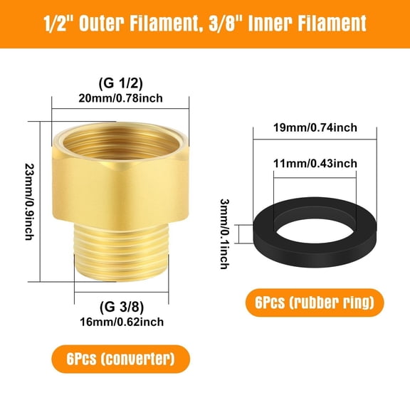 Brass Pipe Fitting Reducer Adapter with 6 Rubber Seals,Thread Adapter Reducer