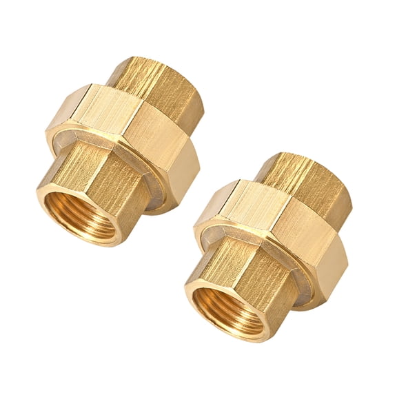 Brass Pipe Union Connector Coupling 1/2PT Fitting ,With Female Threaded Connects Two Pipes 2 Pcs