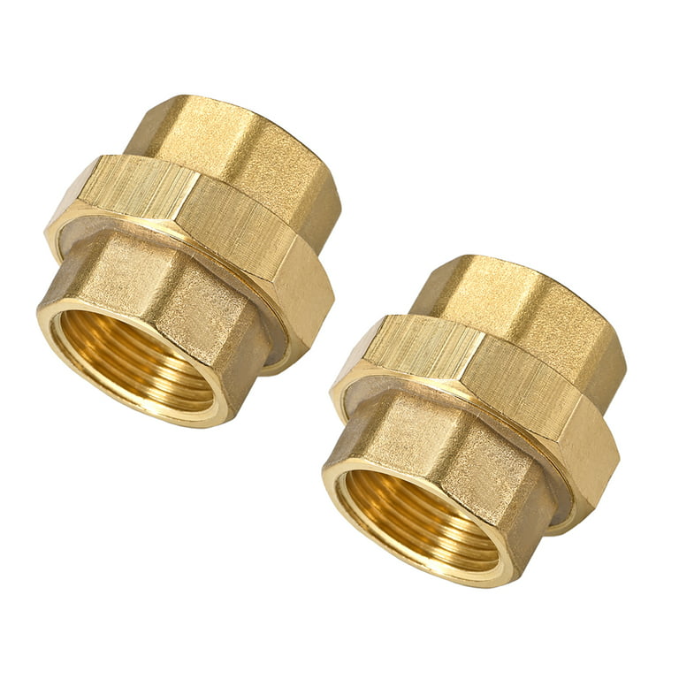Brass Pipe Union Connector Coupling 1PT Fitting ,With Female Threaded  Connects Two Pipes 2 Pcs 