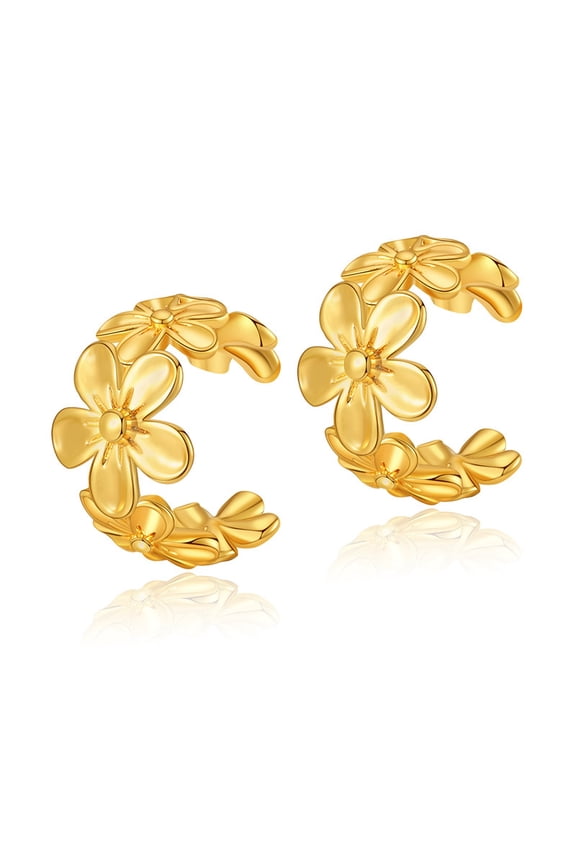 Brass Plated 18K Real Gold Flower Ear Clip Open High-Grade Light Luxury Ear Clip Small Size
