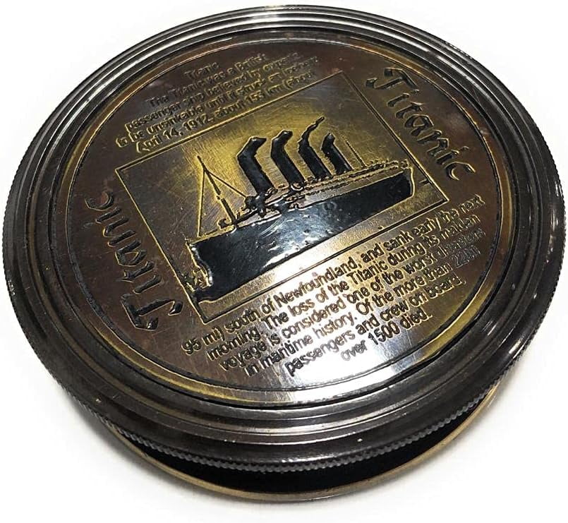 Brass Pocket Compass Marine Titanic Antique Style Engraved Romantic Gift Ideas for Him/Her - Husband Gifts from Wife, for Men Maritime Nautical Compass Hiking Camping Hunting Trekking