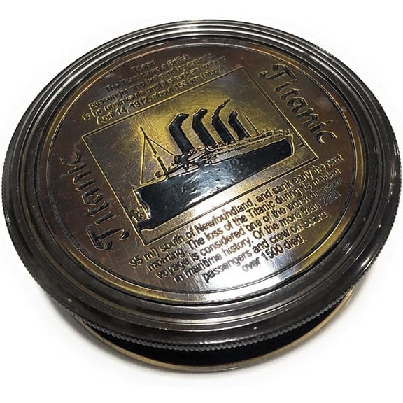 Brass Pocket Compass Marine Titanic Antique Style Engraved Romantic Gift Ideas for Him/Her - Husband Gifts from Wife, for Men Maritime Nautical Compass Hiking Camping Hunting Trekking