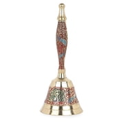 Brass Pooja Hand Bell - Puja Ghanti - Colourful Jingle Bell for Christmas - Engraved Meenakari Work - 7" inch Tall Pooja Decorative Items