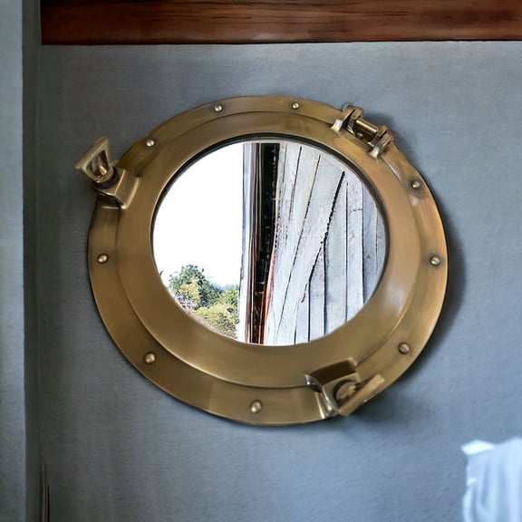 Brass Porthole Mirror Nautical Wall Decor Maritime Style Window