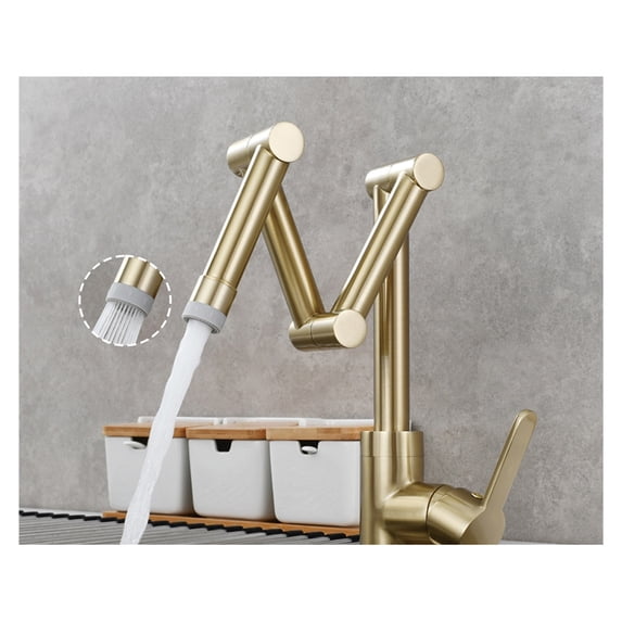 Brass Pot Filler Faucet Deck Mounted Three-Section Extension Folding Kitchen Faucet Triple Joint Swing Arm For Hot And Cold ,Easy to Use