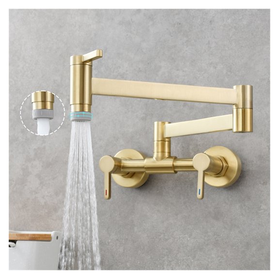 Brass Pot Filler Faucet Folding Kitchen Faucet With Double Joint Swing Arms Rotated Tap Wall Mounted For Hot And Cold Water
