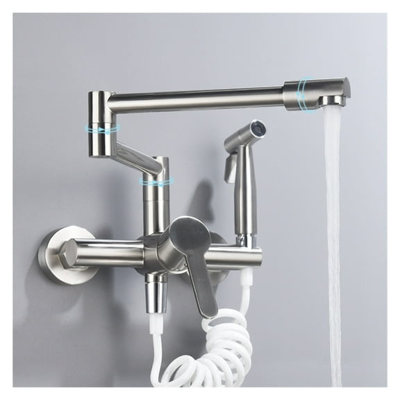 Brass Pot Filler Folding Faucet With Side Sprayer, Kitchen Sink Faucet With Swing Arm And Double Function Joint ,Bar Laundry RV Farmhouse