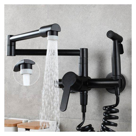 Brass Pot Filler Folding Faucet With Side Sprayer, Kitchen Sink Faucet With Swing Arm And Double Function Joint ,Easy to Install