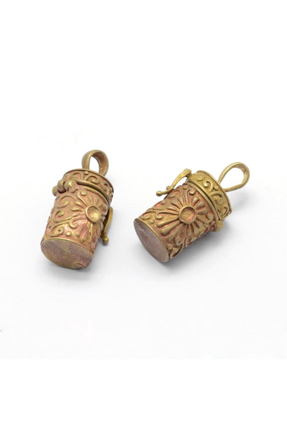 Brass Prayer box Pendants Lead Free & Cadmium Free & Nickel Free Column Raw(Unplated) 27x15x12.5mm Hole: 4x6mm Inner: 7mm Fit For 2.5mm Rhinestone