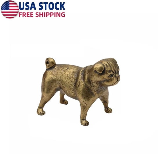 Brass  Pug Dog Figurine Small Animal Statue Table Home Decoration Toy