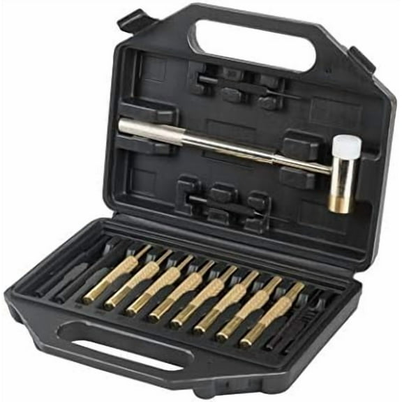 Brass Punch Set with Hammer  Brass/Polymer Hammer, Steel, Plastic Punches & Storage Case - 15pc Roll Pin Punch Set - Perfect Gunsmith Punch Set for Gunsmithing