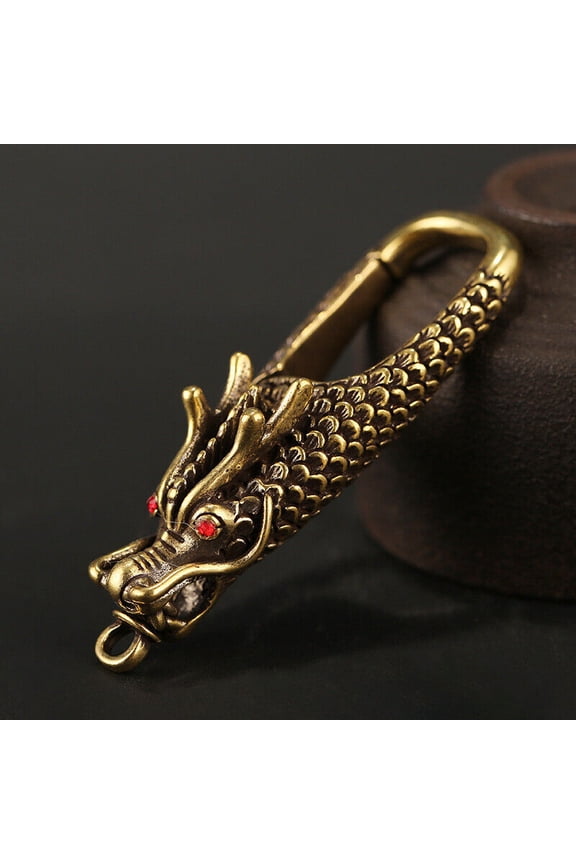 Brass Pure Dragon Head Keychain Pendant Jewelry Chain Hanging Craft