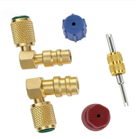 Brass R12 to R134A AC Service Adapter Kit with 90 Degree Quick Connect Valve for A/C System Retrofit Needs