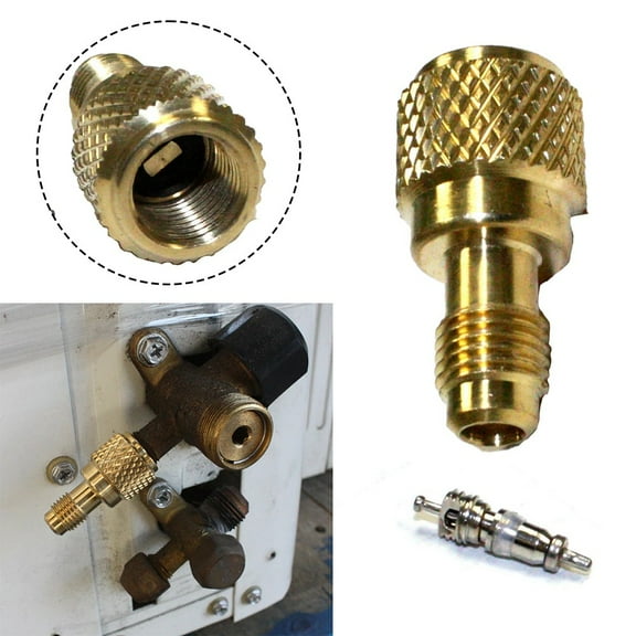 Brass R410a Mini Split AC Charging Adapter with Valve Core - 1/4" Male to 5/16" SAE Female for HVAC Vacuum Pump Connectors