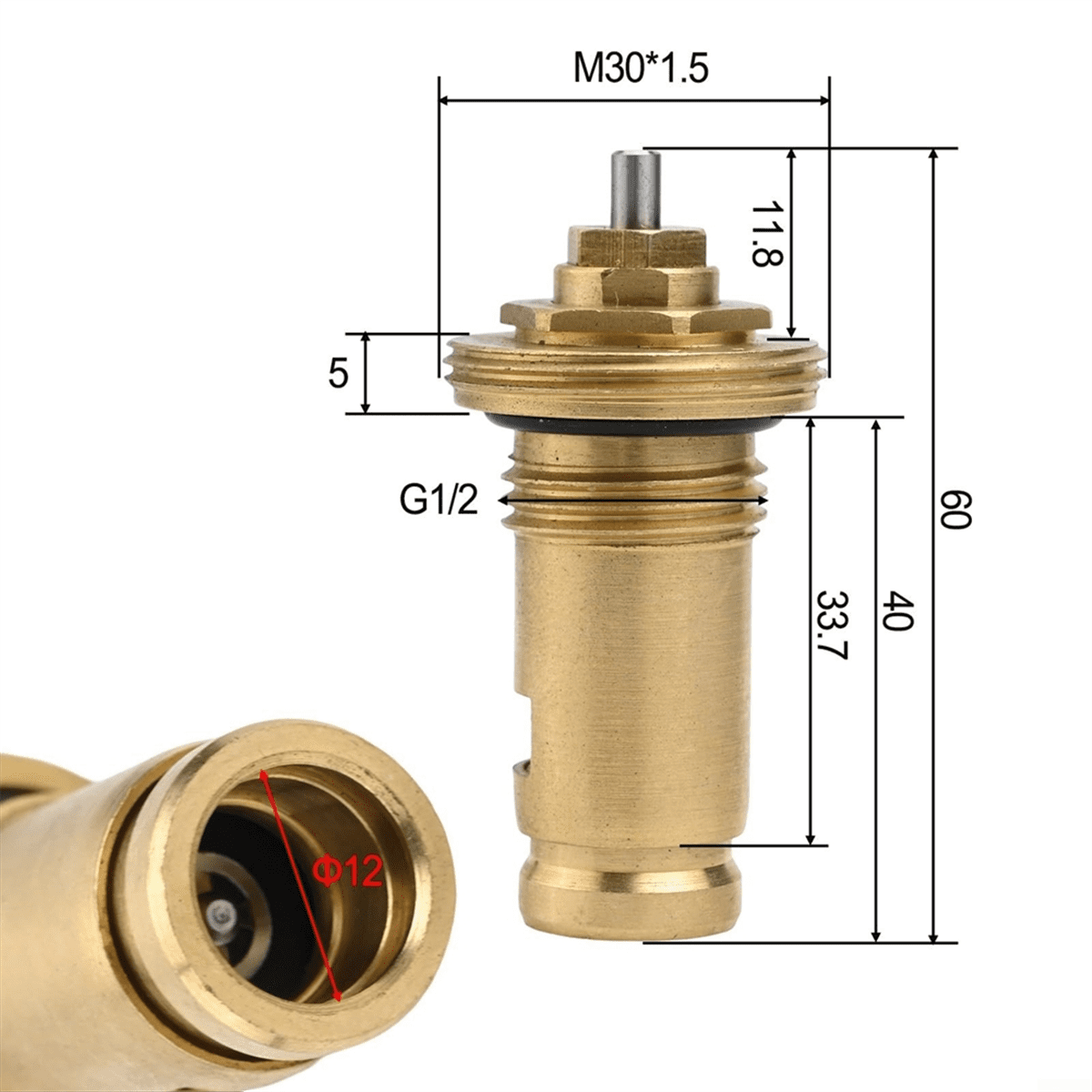 Brass Radiator Valve Insert M30 X 1.5 Valve Thermostat Insert 1/2 Inch ...