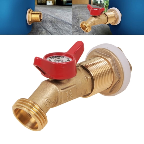 Brass Rain Barrel Spigot 1/2" Thread Quarter Turn Ball Valve w/Bulkhead Fitting