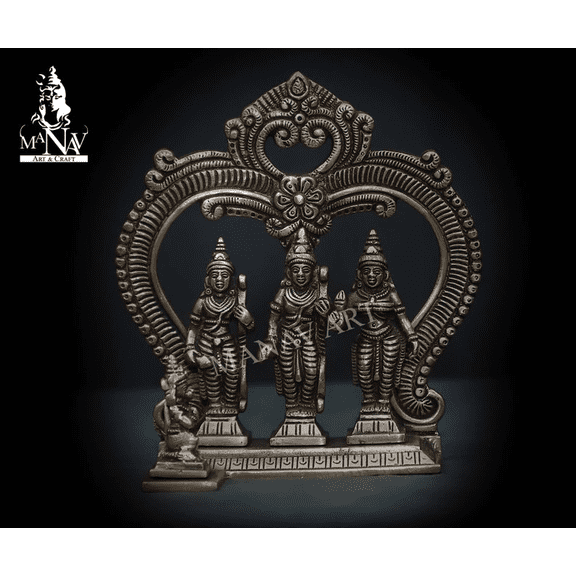 Brass Ram Darbar, 17.5 CM Brass Ram Darbar Statue, Rama Family Idol, Antique finished Ramdarbar Murti, Ram Darbar for temple, Pooja, Gifts.