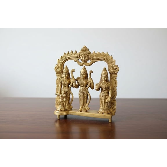 Brass Ram Darbar Idol Lord Ram, Sita, Lakshman & Hanuman Divine Blessings, Protection & Spiritual Decor