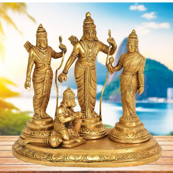 Brass Ram Darbar Idol Lord Rama Laxman Sita and Hanuman Religious Statue for Home Decor, Height: 7 Inch, Gold