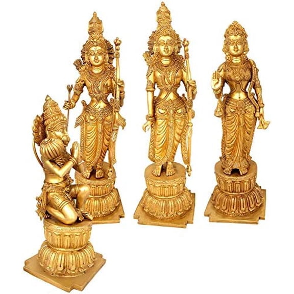 Brass Ram Darbar Murti Rama Sita Lakshman Hanuman Statue (Height-24)