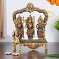 thumbnail image 1 of Brass Ram Darbar Murti for Home Decor Bhagwan Ram Darbar with Sita Laxman Hanuman Idol Statue in Carved Frame in Gold Color, 1 of 4
