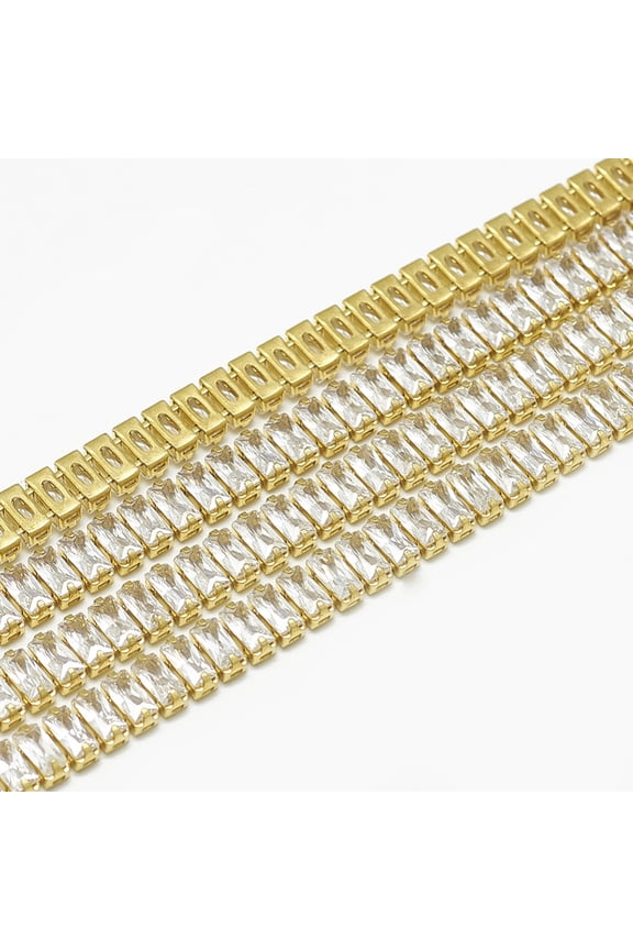 Brass Rectangle Cubic Zirconia Chains Cubic Zirconia Cup Chain Lead Free & Nickel Free Raw(Unplated) 5.5x2.5x2.5mm about 316pcs/m