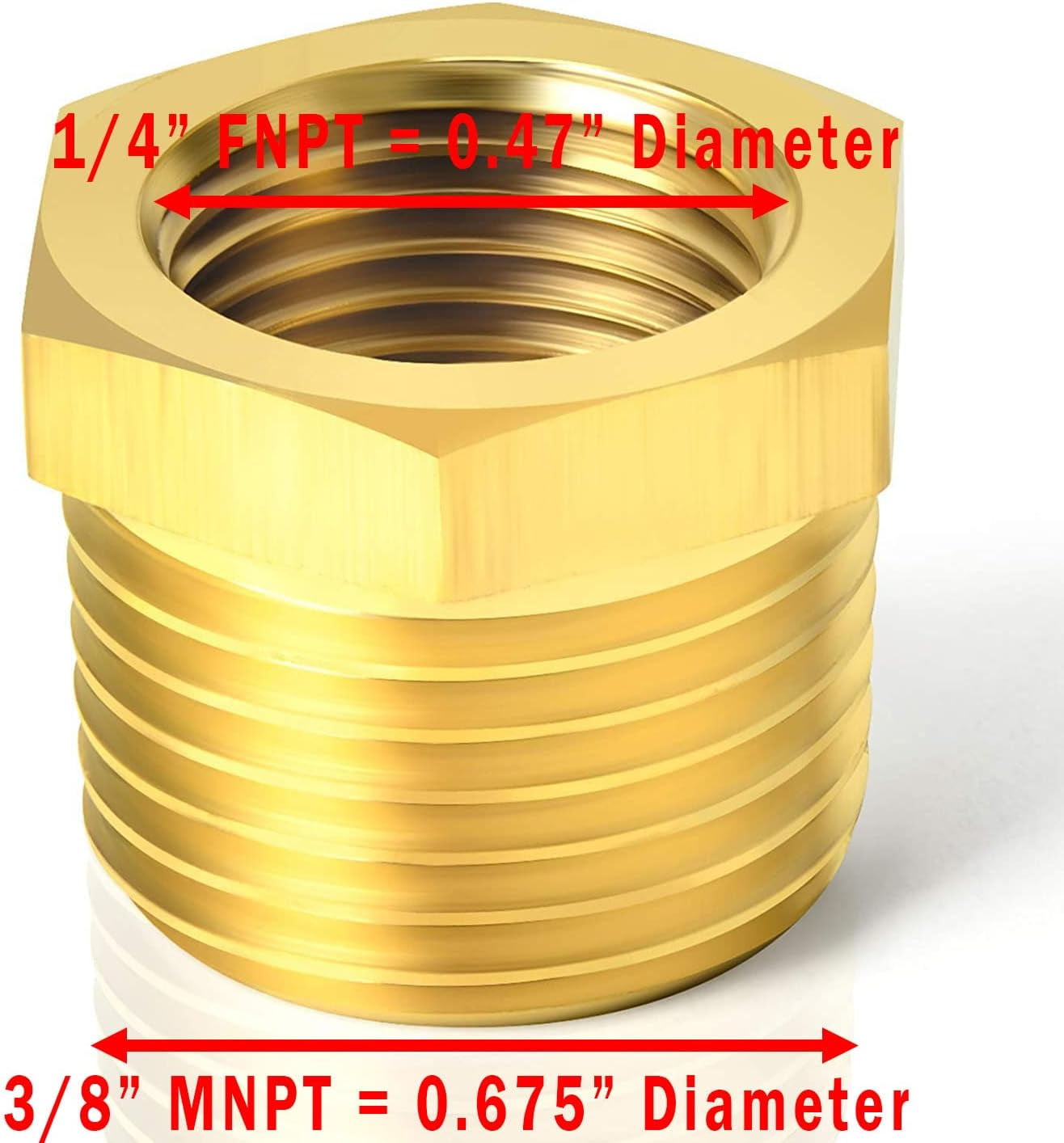 brass reducer bushing threaded pipe fitting 3/8" npt male x 1/4" npt