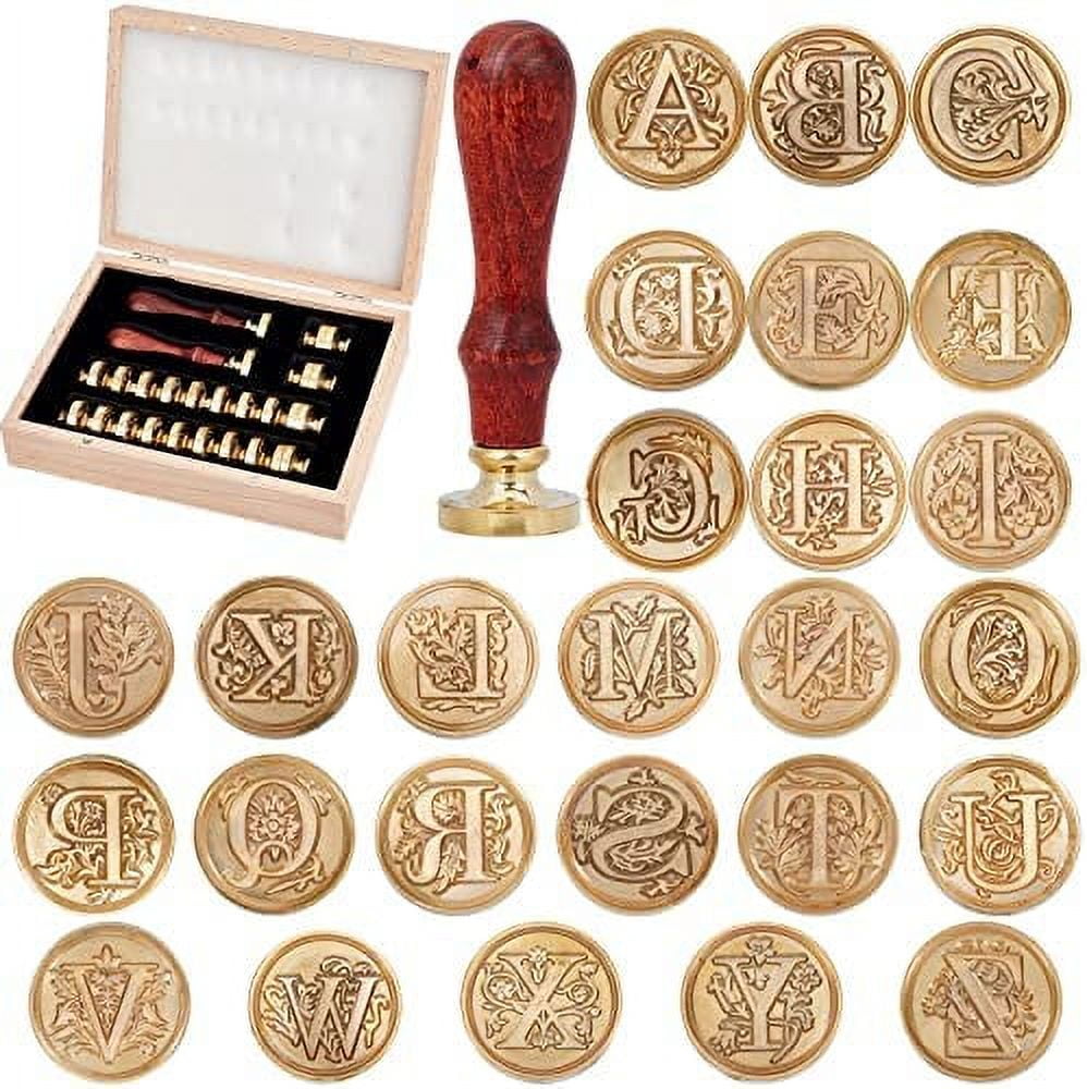 Wax Seal Stamp Kit Retro Creative Sealing Wax Stamp Maker Gift Box Set  Brass Color Head with Vintage Classic Alphabet Initial Letter - Style:Style  1