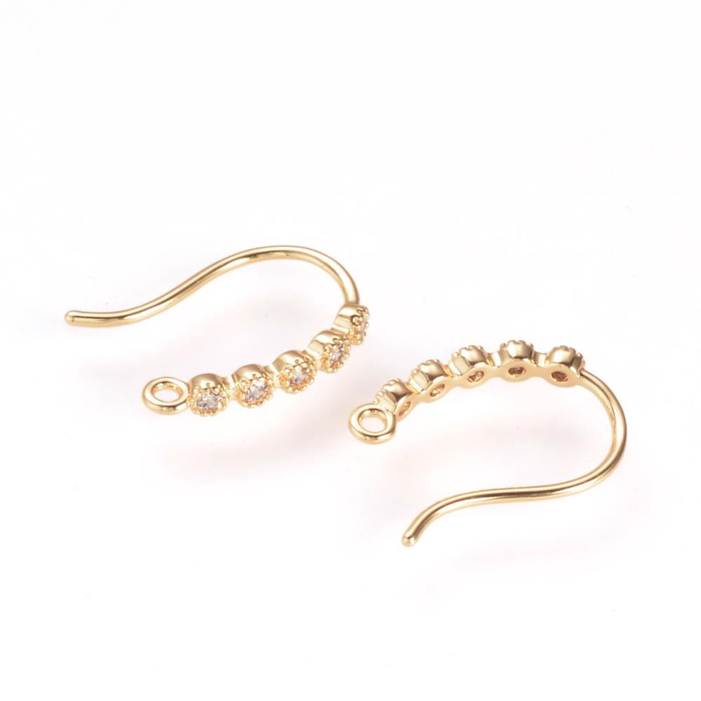 Brass Rhinestone Earring Hooks Ear Wire with Horizontal Loop Nickel Free Real 18K golden Plated 15x10x2mm Hole: 1mm 20 Gauge Pin: 0.8mm