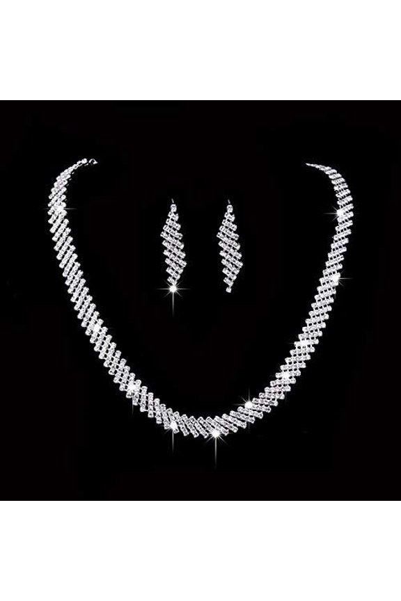 Brass Rhinestone Jewelry Sets Rhomboid Earrings Necklaces Sets Platinum 320mm DIY