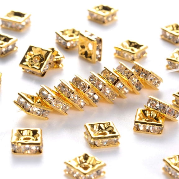 Brass Rhinestone Spacer Beads Cadmium Free & Lead Free Grade A Golden Metal color Square 6x6x3mm Hole: 1mm