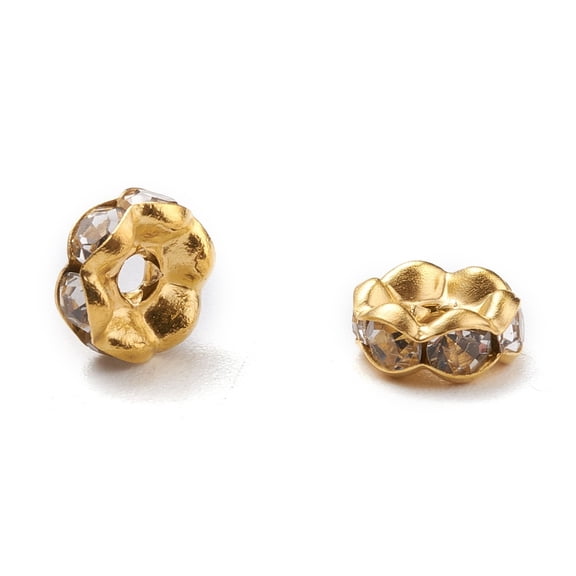 Brass Rhinestone Spacer Beads Grade A Wavy Edge Golden Metal Color Rondelle Crystal 6x3mm Hole: 1mm